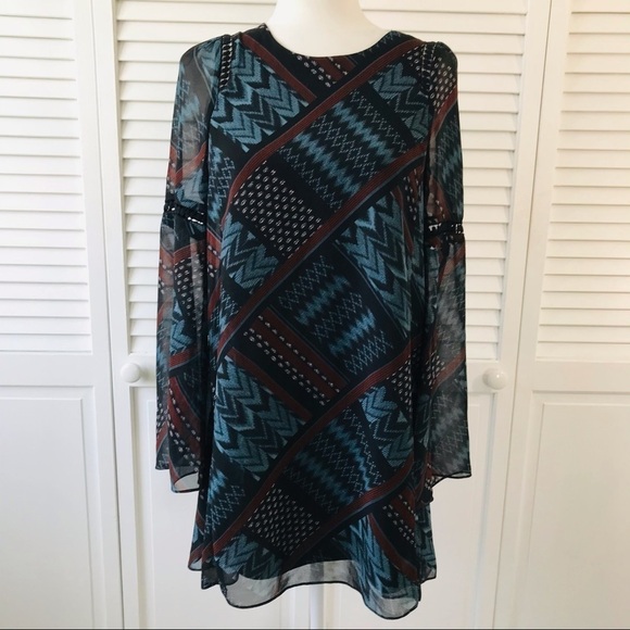 BCBGENERATION Aztec Print Sheer long Sleeve Tunic Size XS - Picture 1 of 7